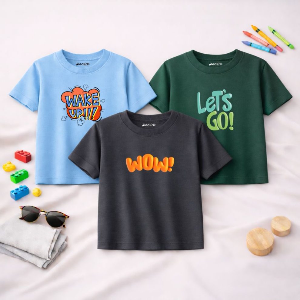 Kids Tees (Pack Of 3) Wow, Lets Go, Wake up